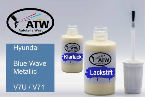 Hyundai, Blue Wave Metallic, V7U / V71: 20ml Lackstift + 20ml Klarlack - Set, von ATW Autoteile West.